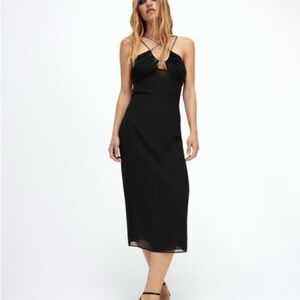 Zara Black Strappy Midi Dress - Women's Elegant Evening Dress. Size XS.